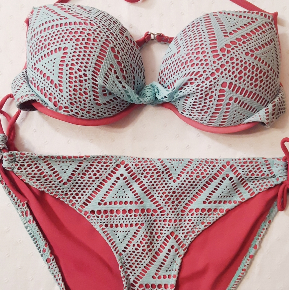 Coral and mint swimsuit